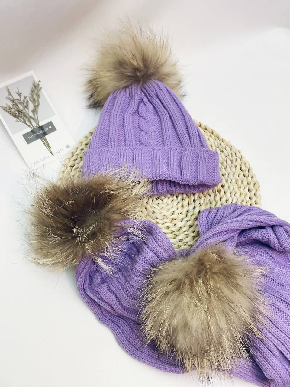 Шапка + шарф флис Фиолетовый